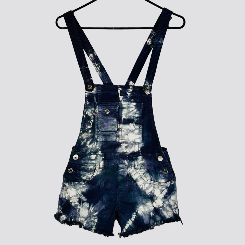 Almost Famous Tie Dye Short Overalls Size 5 Blue Summer Festival Boho Short